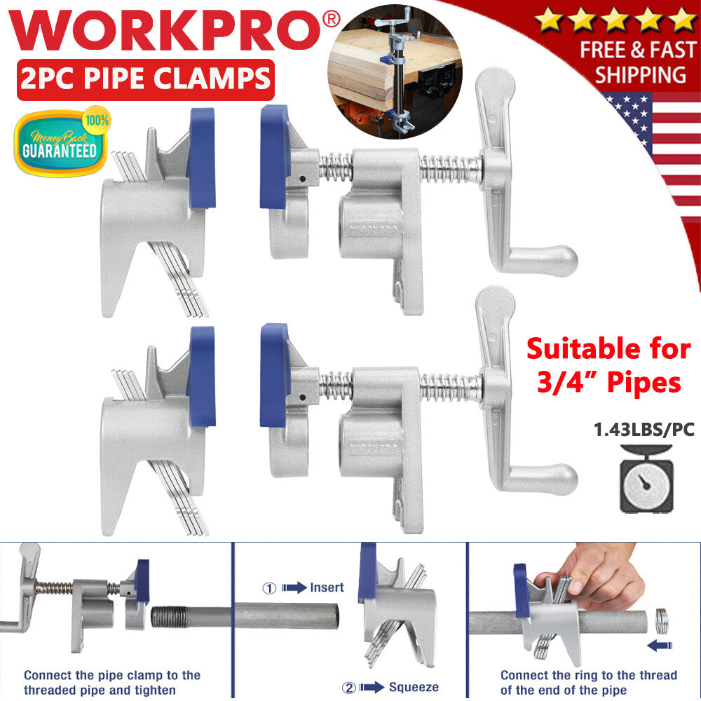 WORKPRO 2PC 3/4-Inch Metal Gluing Pipe Clamp Set