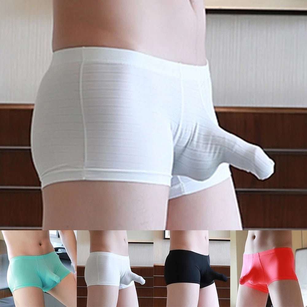 Nylon Men's Boxer Briefs Trunks Long Sheath Underwear With Bulge Pouch