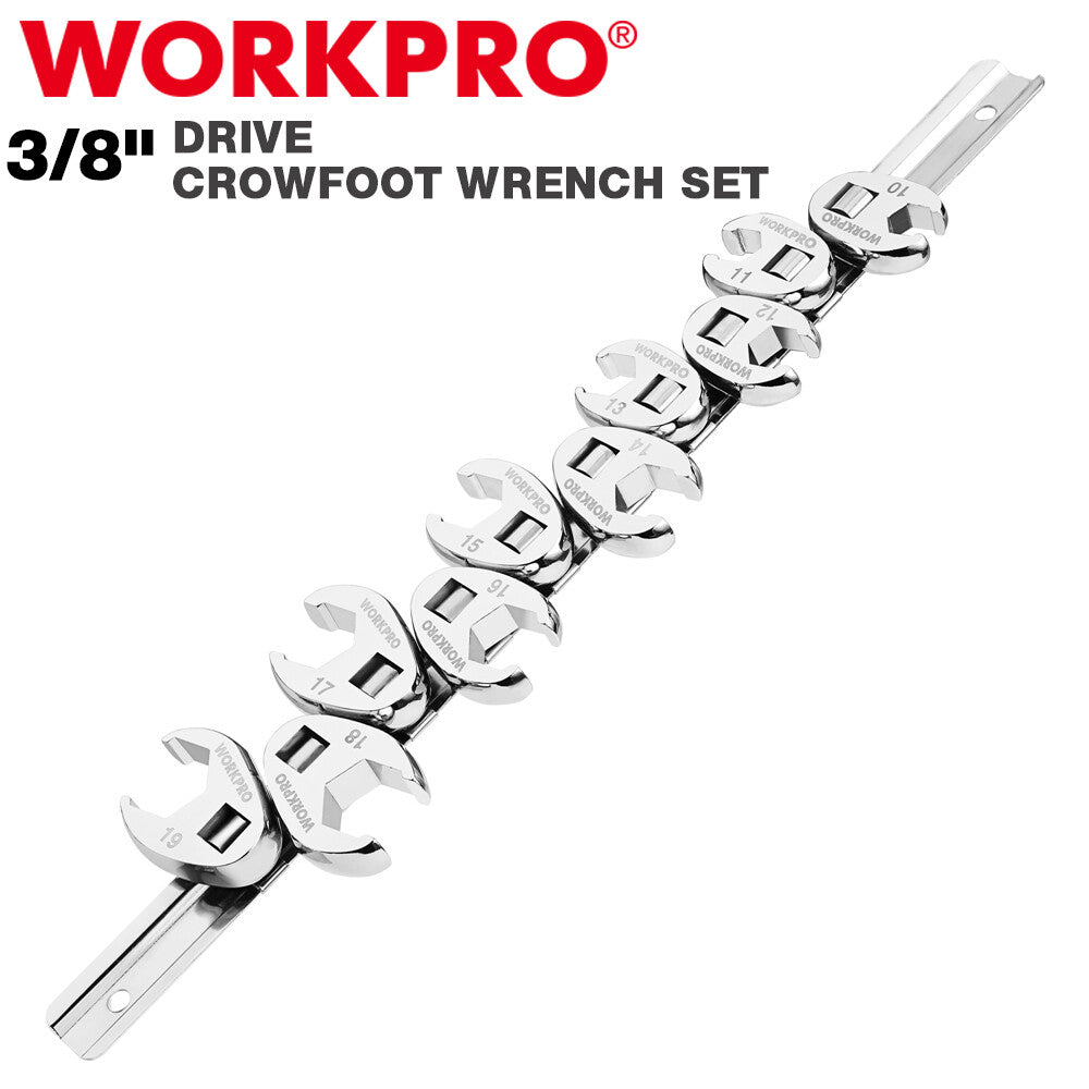 WORKPRO 3/8" Drive Crowfoot Flare Nut Wrench Set 10PCS Metric 10-19mm