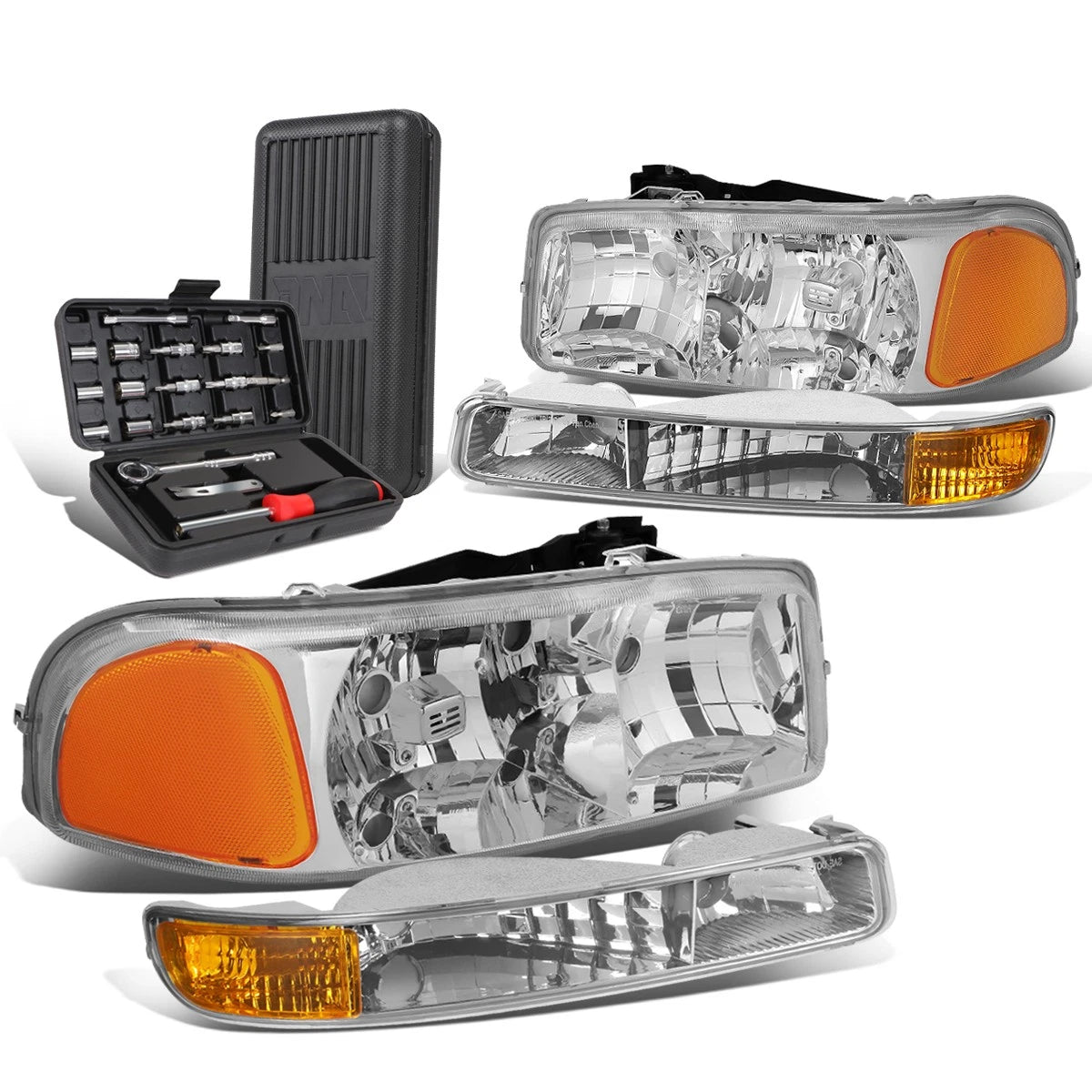 For 1999-2007 Gmc Sierra Chrome Amber Signal Headlights+bum<wbr/>per