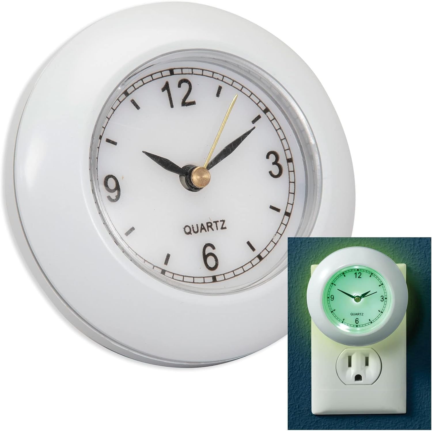 Plug in Night Light with Clock - Glow in the Dark, Bathroom Night