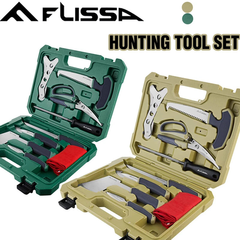 Flissa Hunting Field Dressing Kit Hunting Knife Set W/case Brown/green