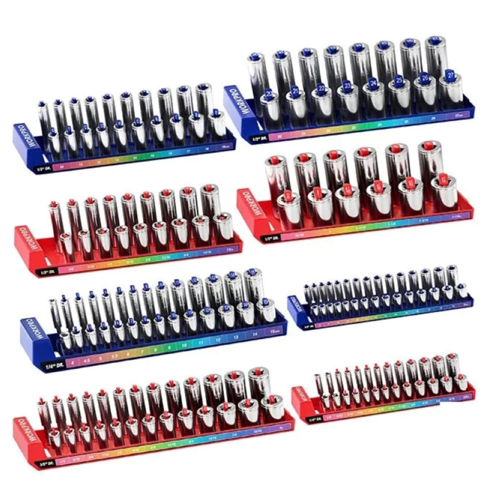 WORKPRO 4PC/8PC SAE/Metric Socket Organizer Set Socket Holder Tray