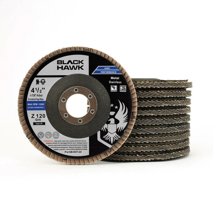 10 Pack 4.5" x 7/8" Black Hawk 120 Grit Zirconia Flap Disc Grinding Wheels T29