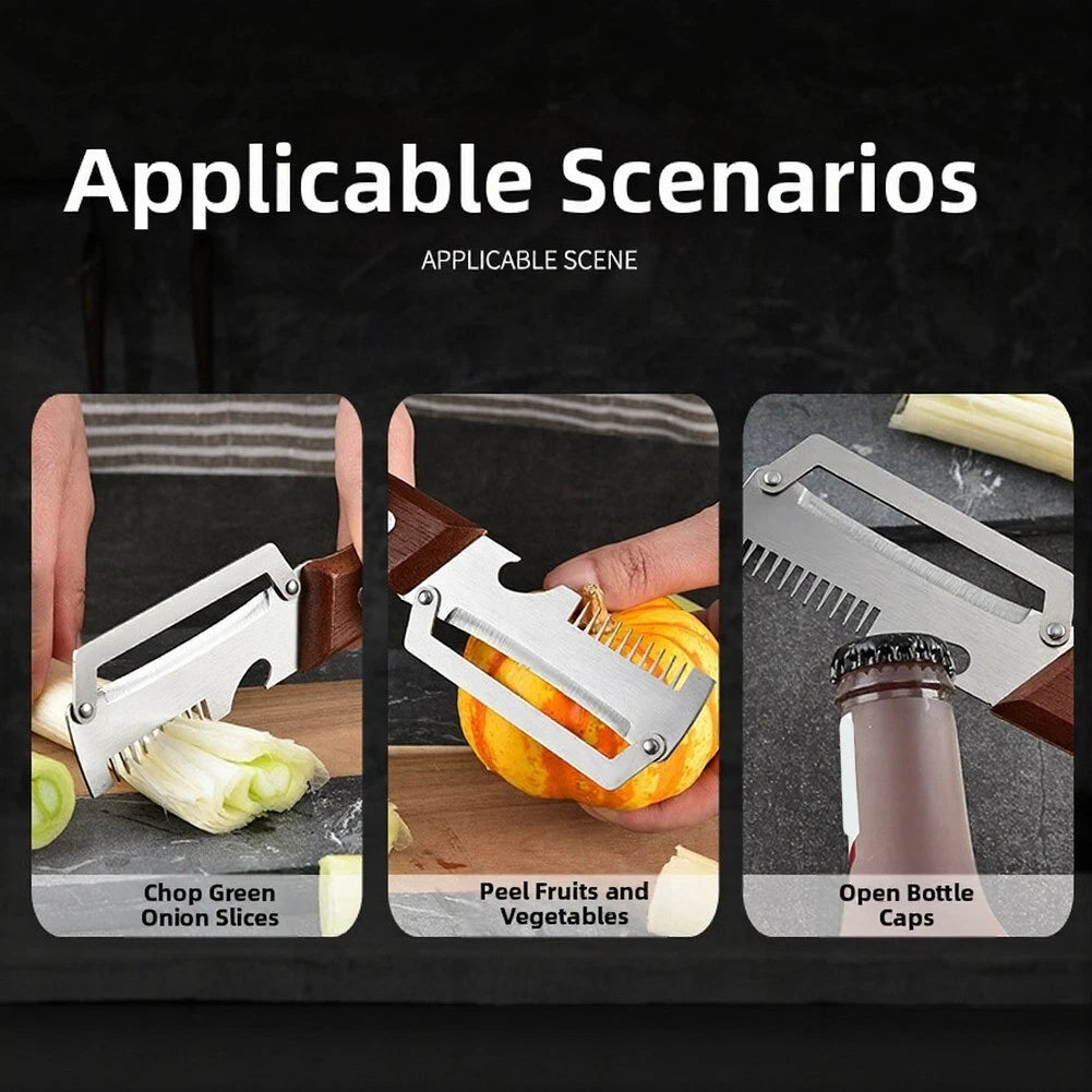 Multi-function<wbr/>al Peeler Stainless Steel Blade Wood Handle For