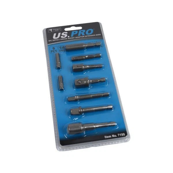 Us Pro Impact Driver Socket Adaptors 1/4" Hex To 1/4", 3/8" & 1/2"