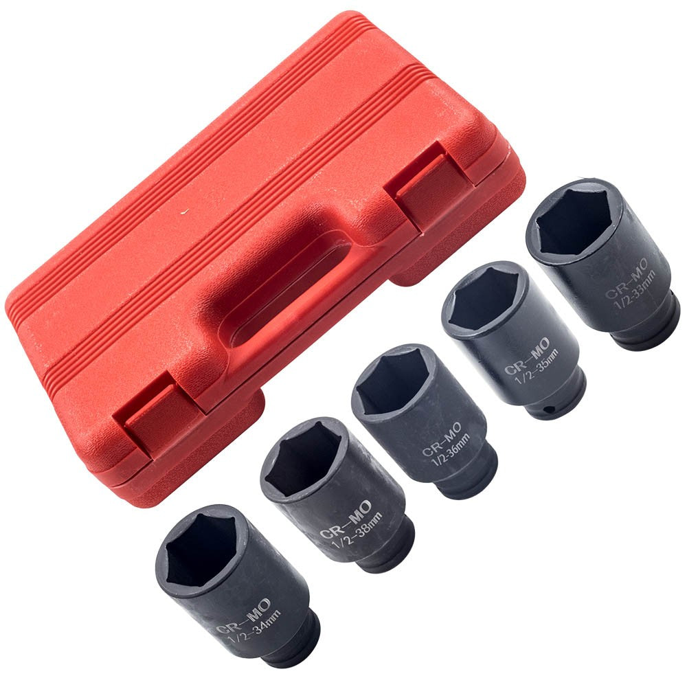 5PC 1/2'' Drive 6 Point Deep Spindle Axle Nut Socket Set 33, 34,35