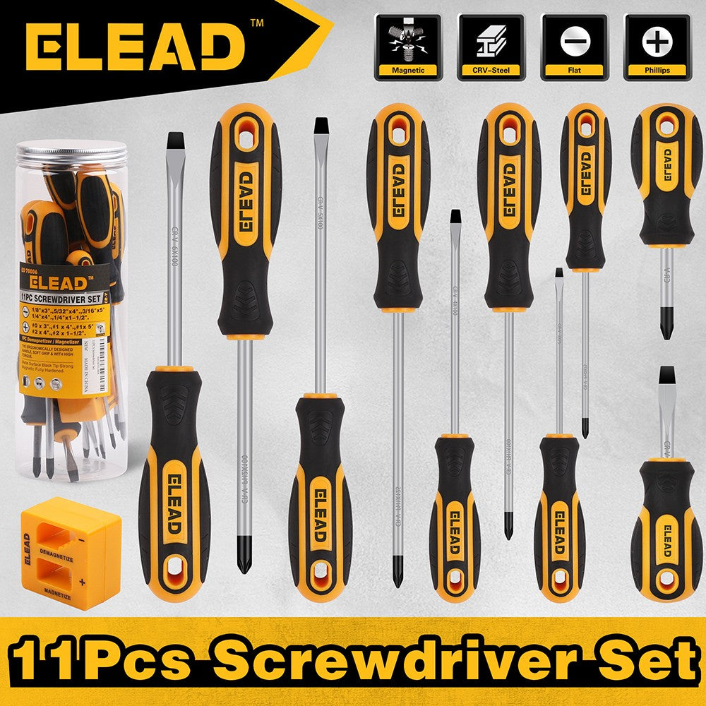 11PCS Magnetic Screwdriver Set 5 Phillips & 5 Flat Tips for Fastening