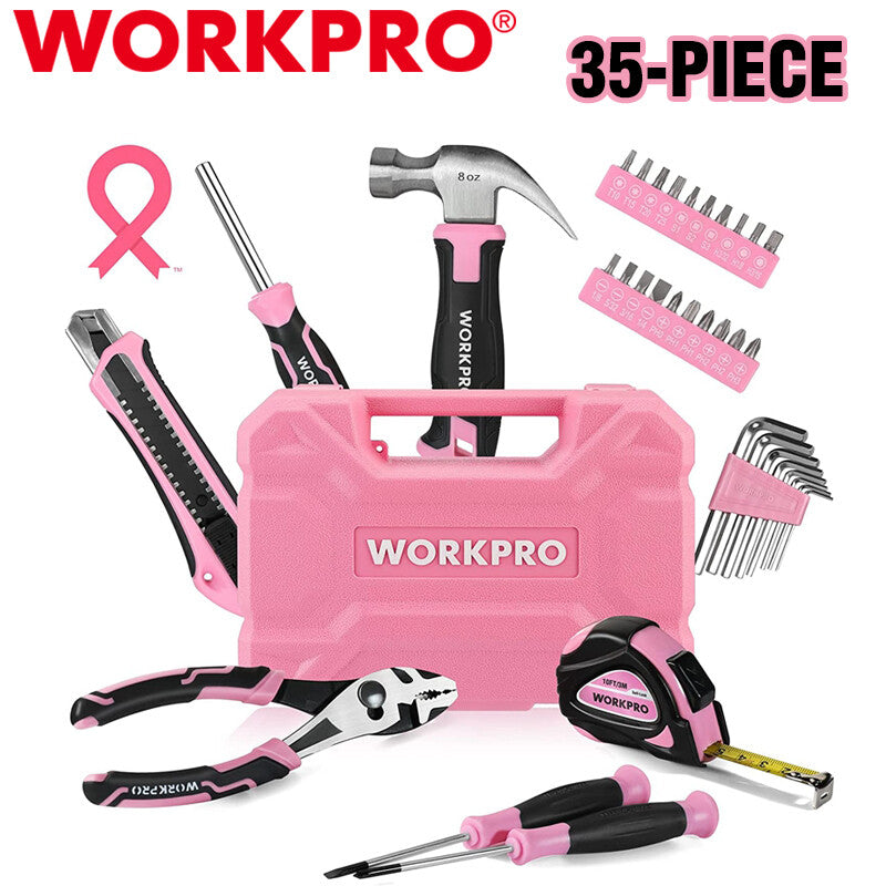 WORKPRO 35PCS Pink Tools Set Household Tool Kit Basic Tool Set