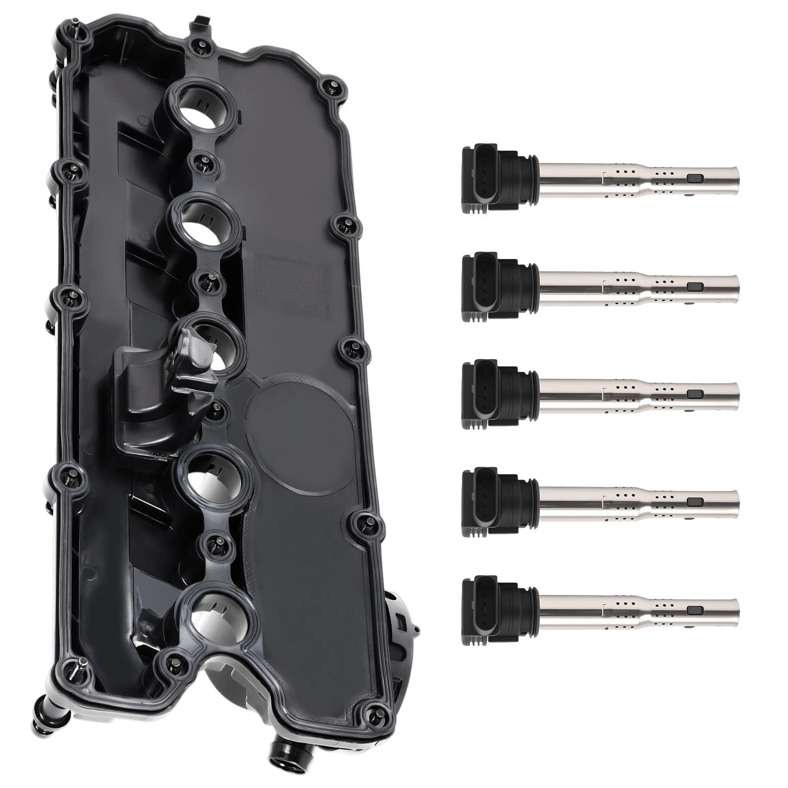 Valve Cover + 5 Ignition Coils For VW Jetta Beetle Golf Audi A3 A4 A5 Q5 TT