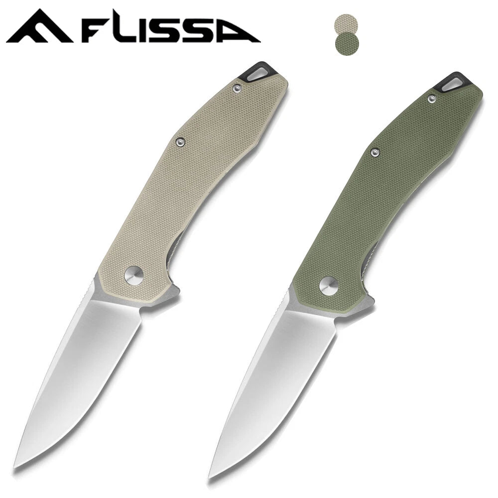 Flissa Green/brown Folding Pocket Tactical Knife G10 Handle D2 Blades