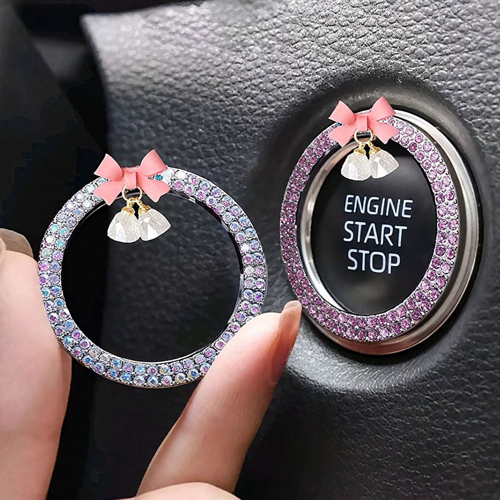 Car Bling Decorative Accessories Button Start Switch Diamond Ring