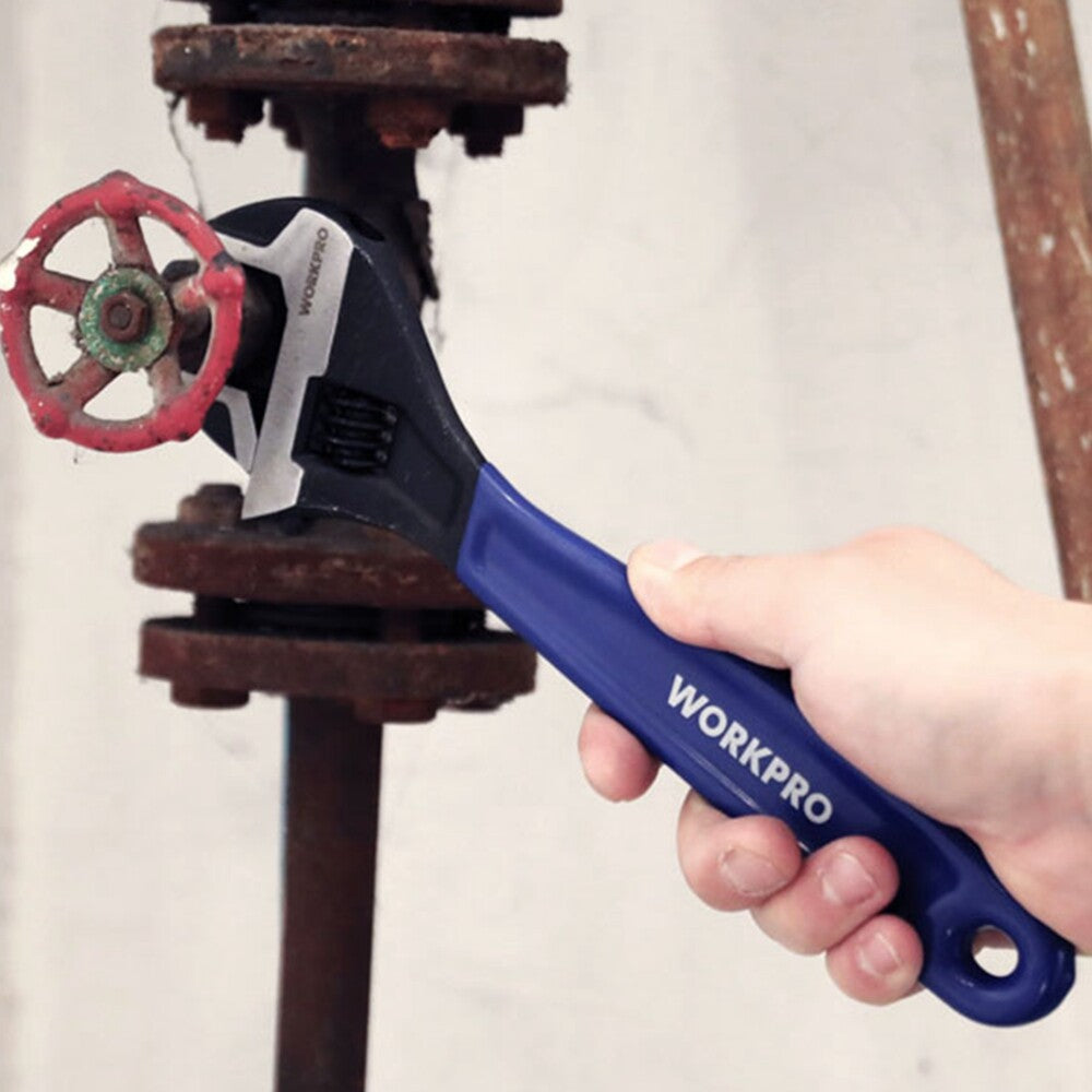 WORKPRO 12" Adjustable Wrench Wide Jaw Black Oxide Cr-V Steel Metric &