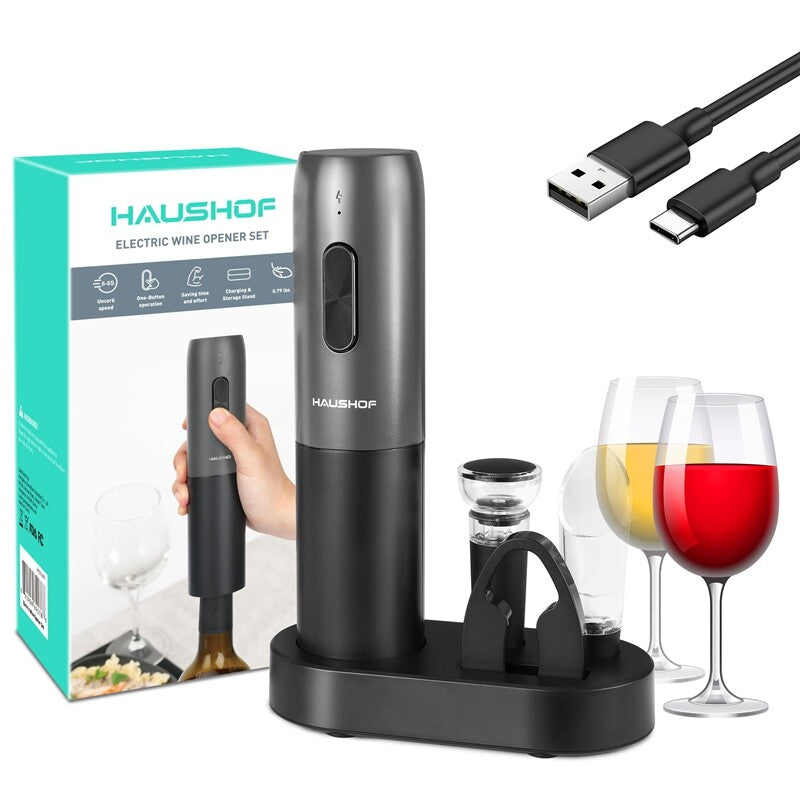 HAUSHOF Electric Wine Bottle Openers Corkscrew Vacuum Stopper Pourer
