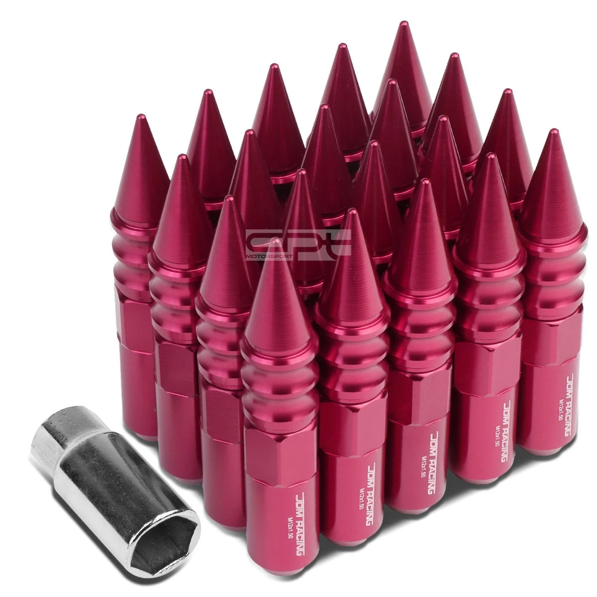 M12x1.5 107mm Tall 20mm Od Pink Aluminum Jdm Spiked Cap Lug