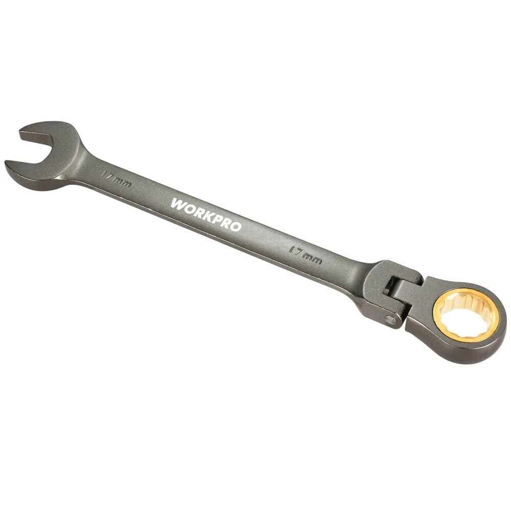 Workpro 17mm Flex-head Ratcheting Combination Wrench 12 Point Design,