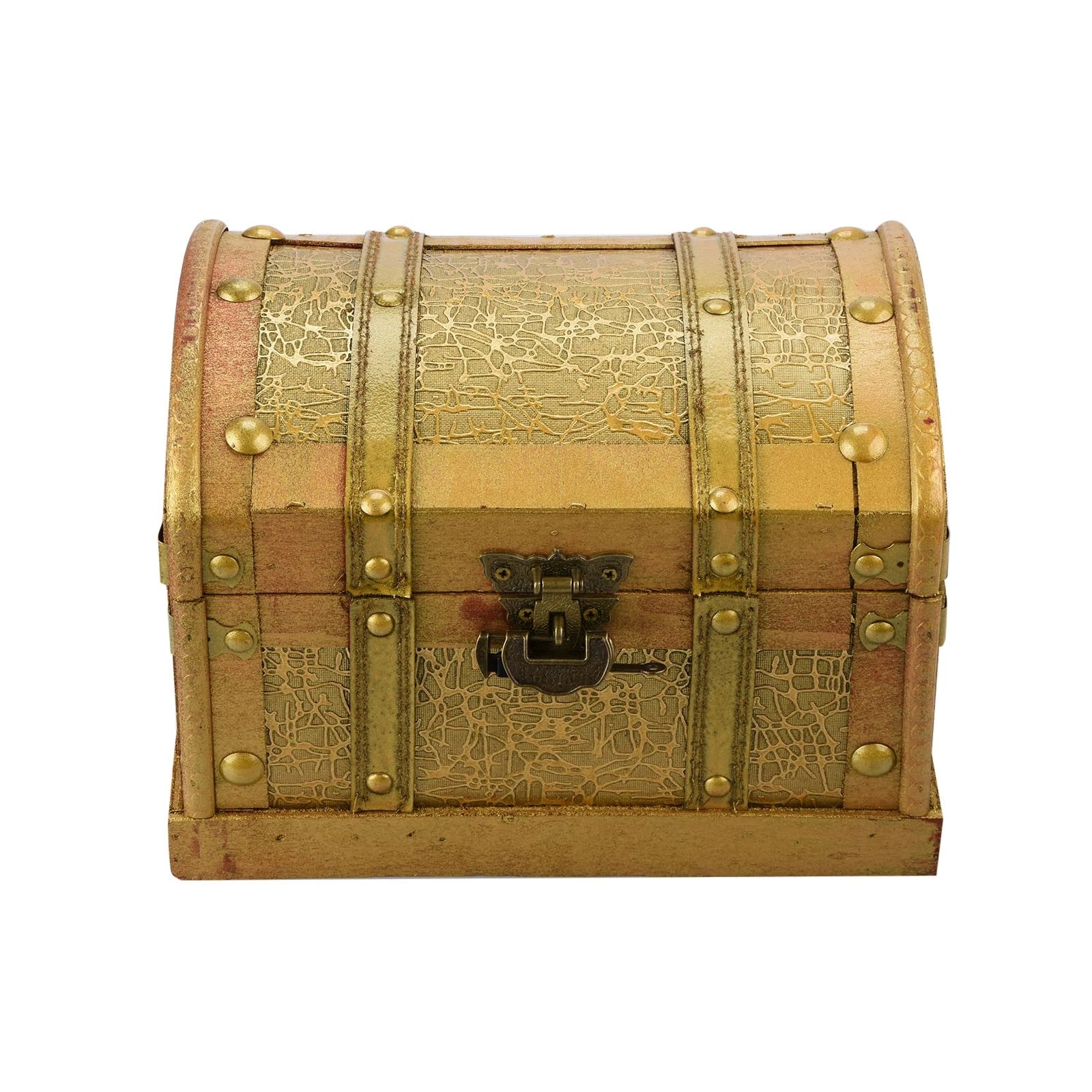 Vintage Wooden Pirate Treasure Chest Box Trinket Keepsake Storage