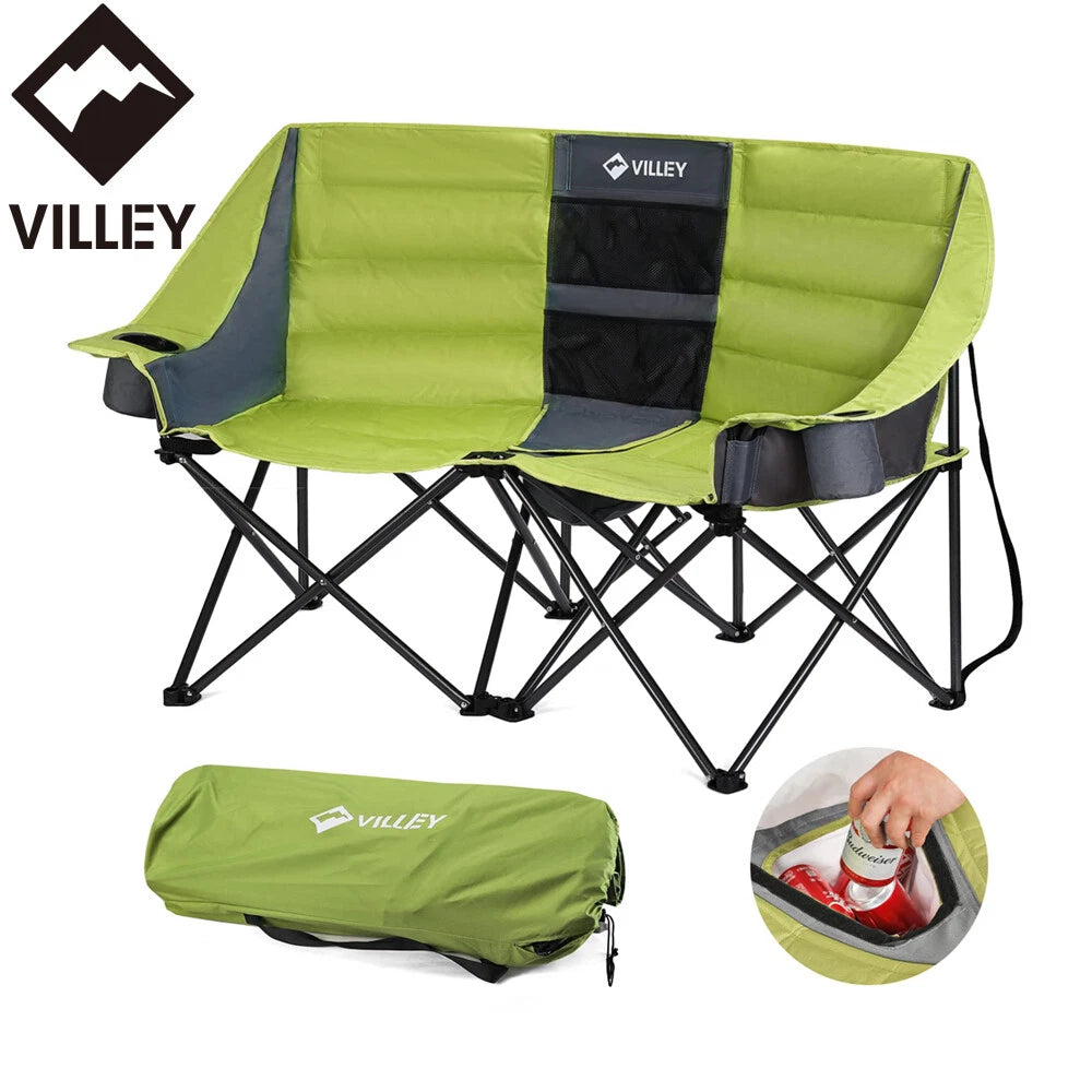 Villey Heavy Duty Double Camping Chair Padded Camp Couch Portable