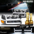 [DRL LIGHT BAR] Black Headlight+Bumper+6500K LED Bulbs