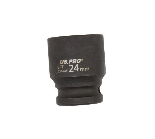 Us Pro 1/2" Drive 24mm Shallow Impact Socket 6pt Euro Metric Black