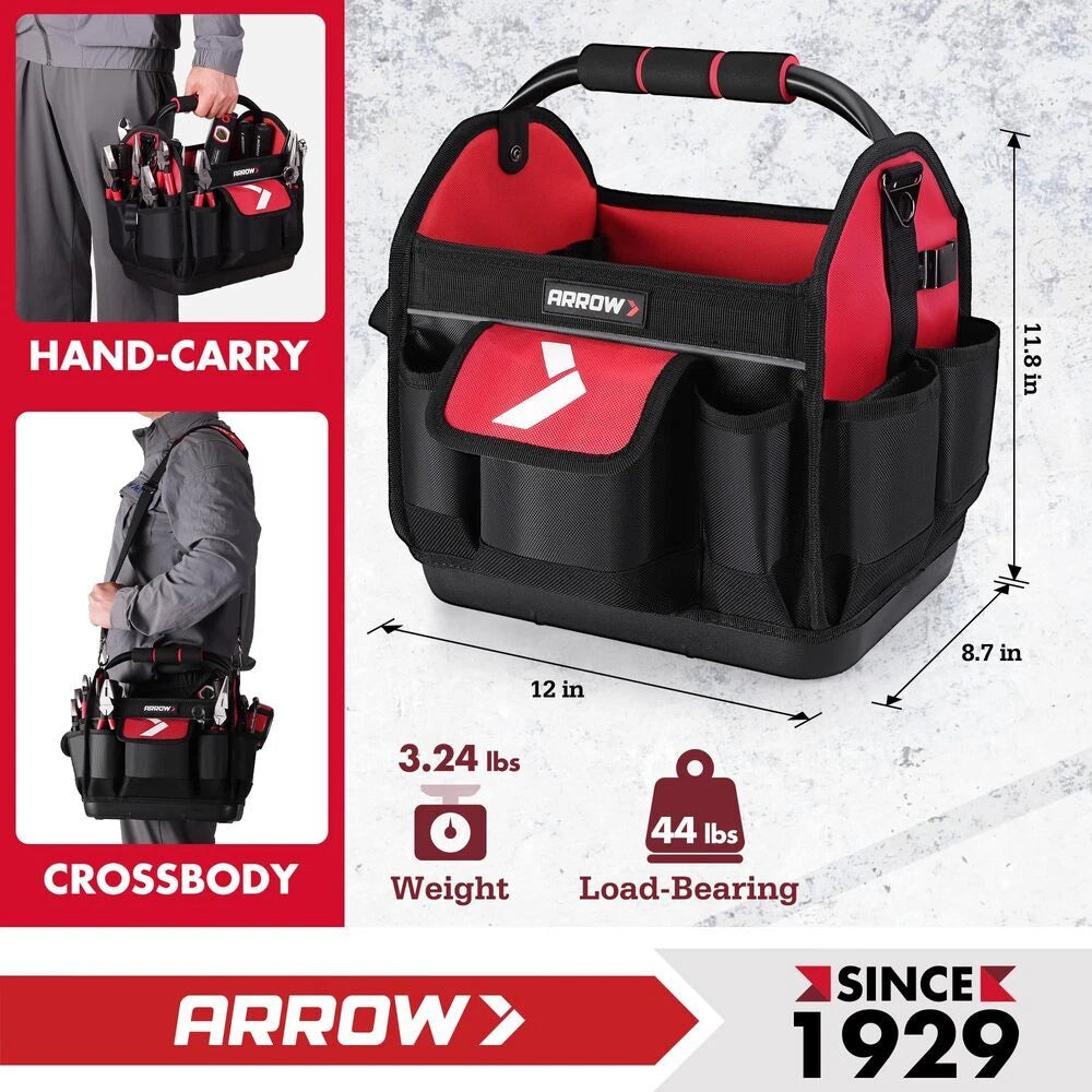 Arrow 12" Tool Tote With Waterproof Hard Base Electrician Tool Bag