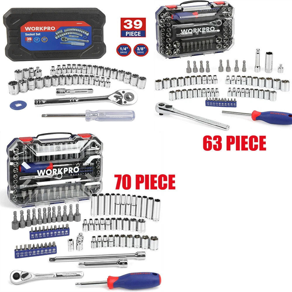 Workpro Drive Socket Set W/quick-releas<wbr/>e Ratchet Metric&sae