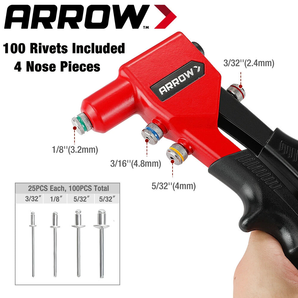 Arrow Hand Riveter Kit Rt187m Pop Rivet Gun Rivets 3/32" 1/8" 5/32"