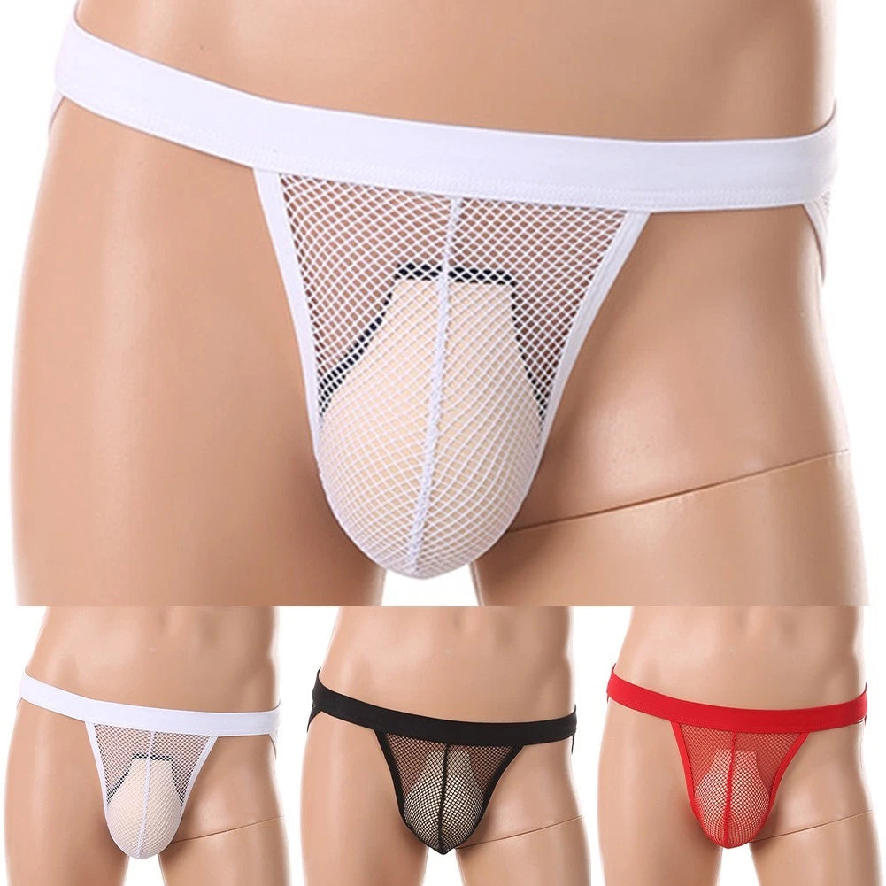 Mens Mesh Fishnet Briefs Side High Fork Underwear With Comfortable