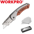 Workpro Folding Utility Knife Box Cutter Razor Knife Wood Handle Sk5