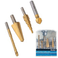 Bluespot 4pc Multi Drill Countersink Step Cone Drill Bit Set Wood Steel MetalOpe