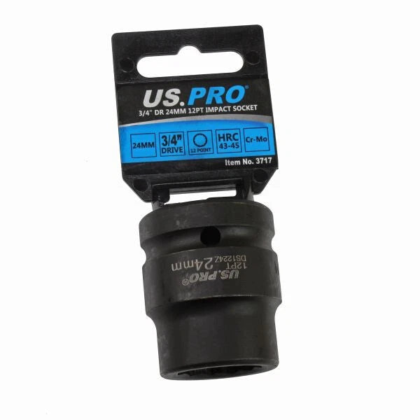 24mm Impact Socket 3/4" Drive By Us Pro Tools 12 Point Bi Hex Shallow