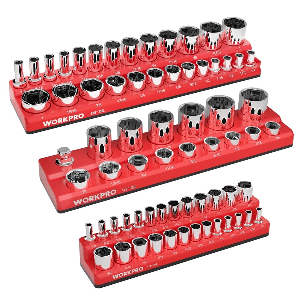 Magnetic Sae Socket Organizer Set 1/4" 3/8" 1/2" Dr For Standard &