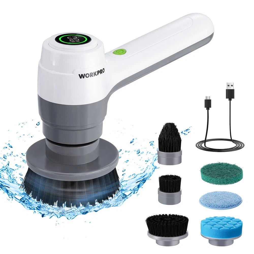 Workpro 8V Electric Spin Scrubber With 6 Head 3-speed Adjustable