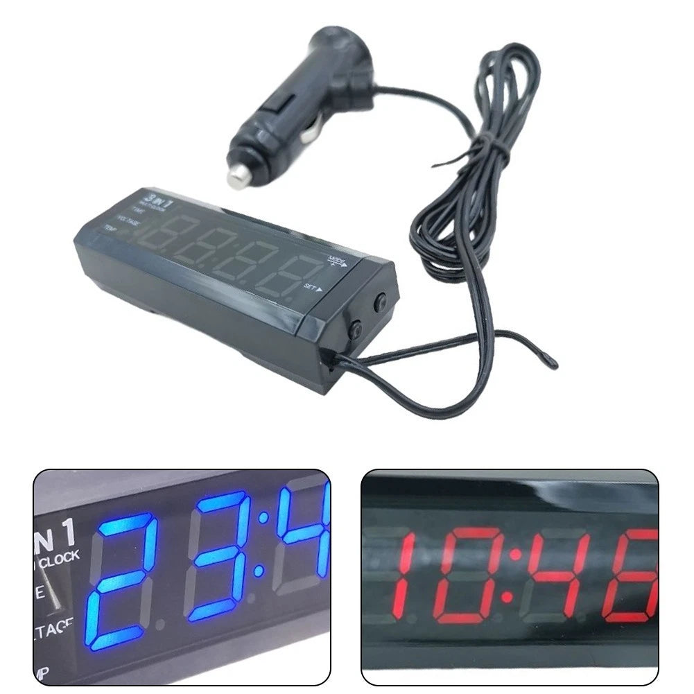 Car Voltmeter Thermometer Timer Multifunction Electronic Watch For