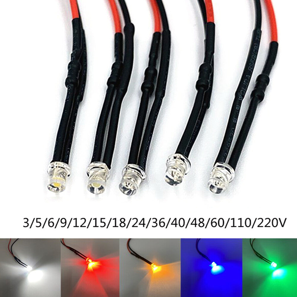 Flat 3mm 5mm Top LED Pre-Wired