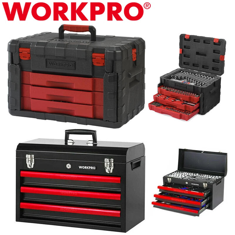 WORKPRO 408 Pieces/450 Pieces Heavy Duty Mechanics Tool Set Chrome Metal w/ Box