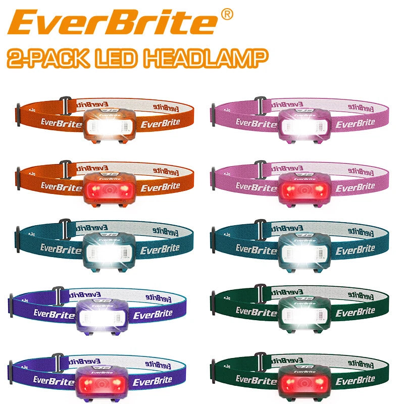 EverBrite LED Headlamp 5 Lighting Modes Orange/Pink/Pu<wbr/>rple/Green/Blu<wbr/>e 2-Pack USA