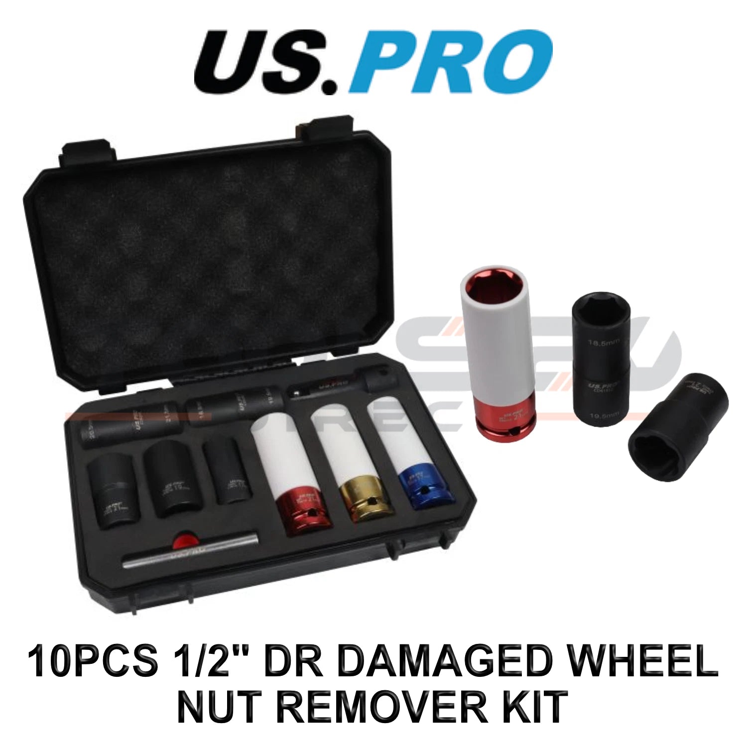 Us Pro Tools 1/2" Dr Damaged Wheel Nut Remover Kit & Alloy Wheel