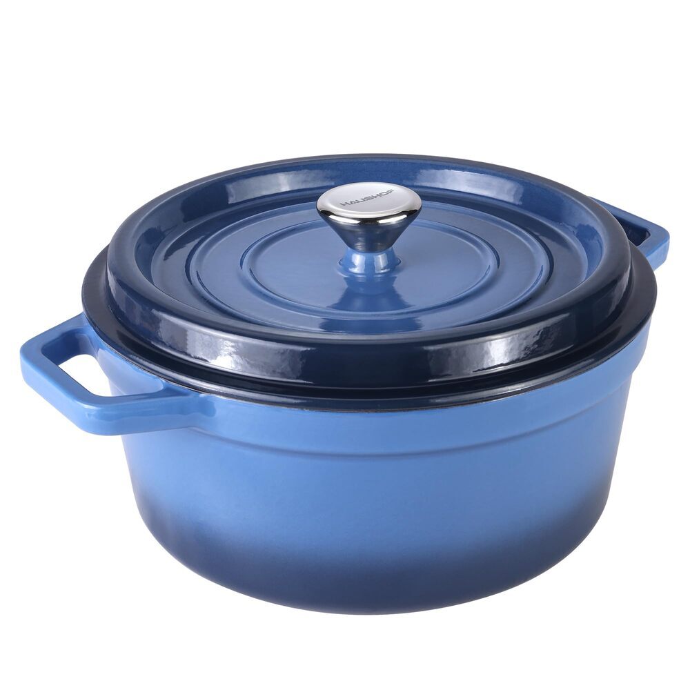 HAUSHOF 5.3QT Enameled Cast Iron Blue Dutch Oven with Lid Non-Stick Pot Rosting