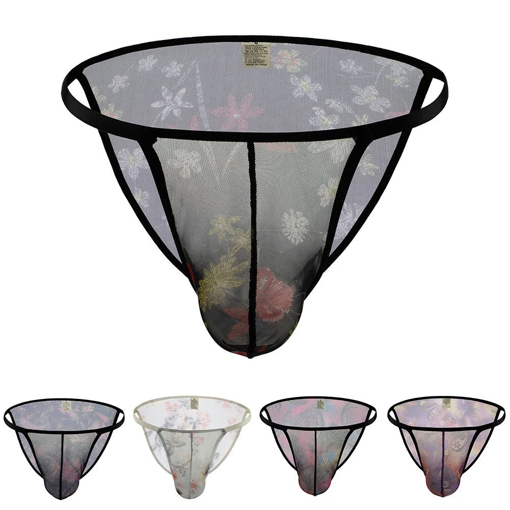 Men Low Waist Breathable Mesh Underpants Thin See Through Briefs