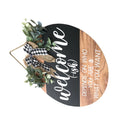 Wood Welcome Sign Front Door Welcome Round Halloween Christmas Wreath
