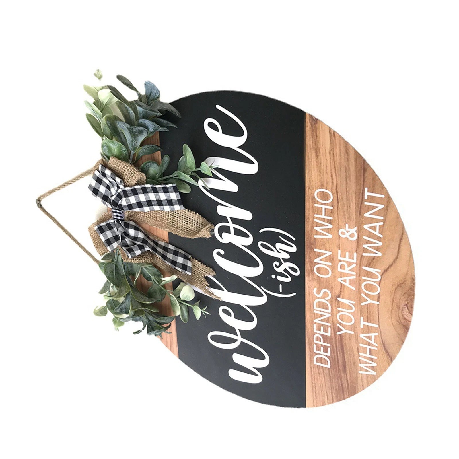 Wood Welcome Sign Front Door Welcome Round Halloween Christmas Wreath
