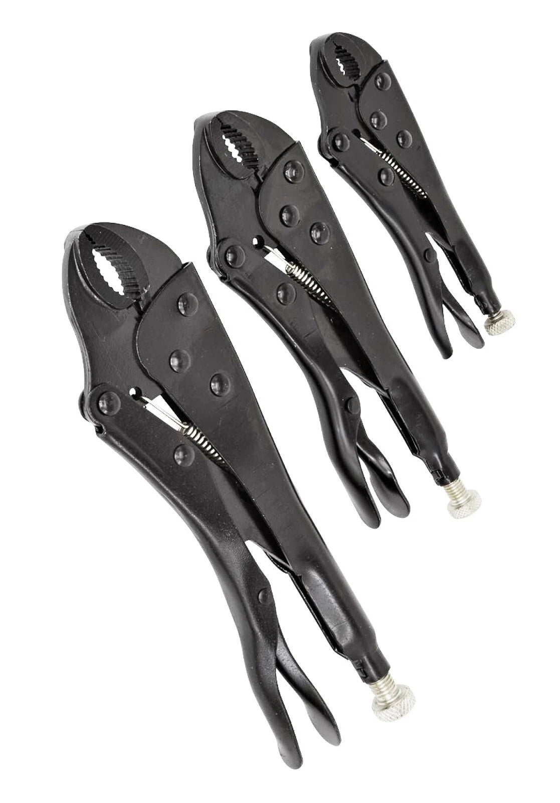 Black Adjustable Locking Vise Clamp Plier Set Curved Jaw 5" 7" 10"