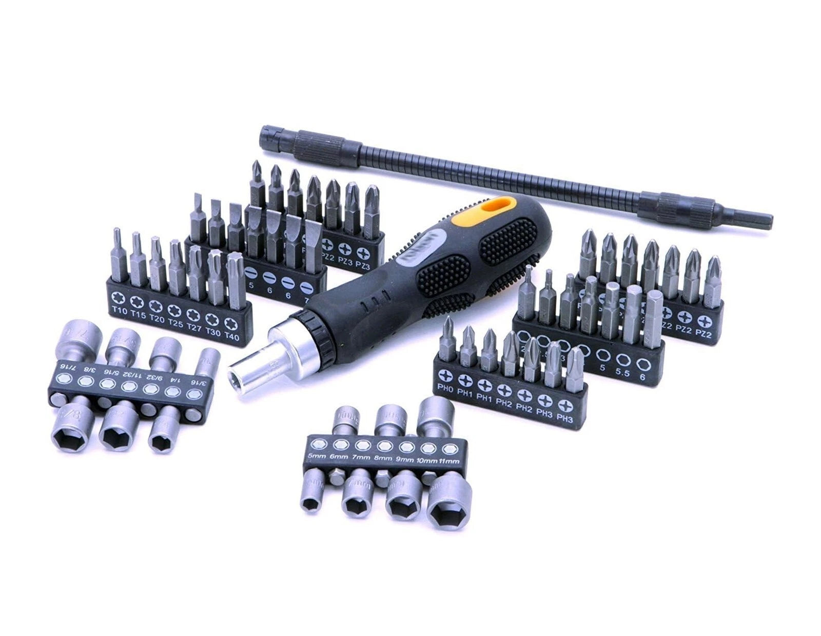 58pc Ratchet Screwdriver Set Flexible Extension Flat Torx Ph Pz Bits &amp; Socket