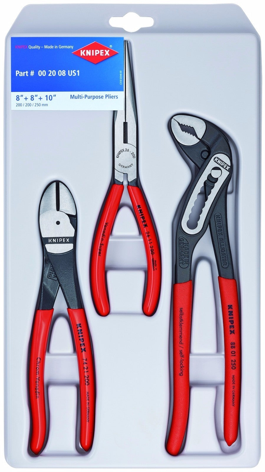 Knipex 3pc Plier Set: Alligator, Diagonal, Long Nose