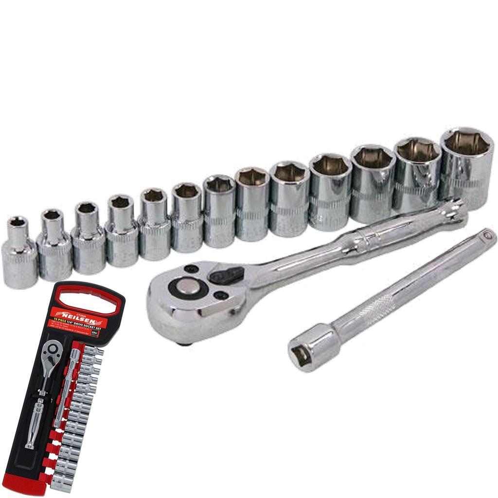 Neilsen 15pc Metric Socket 1/4" Drive Ratchet Extension Bar Set by Neilsen