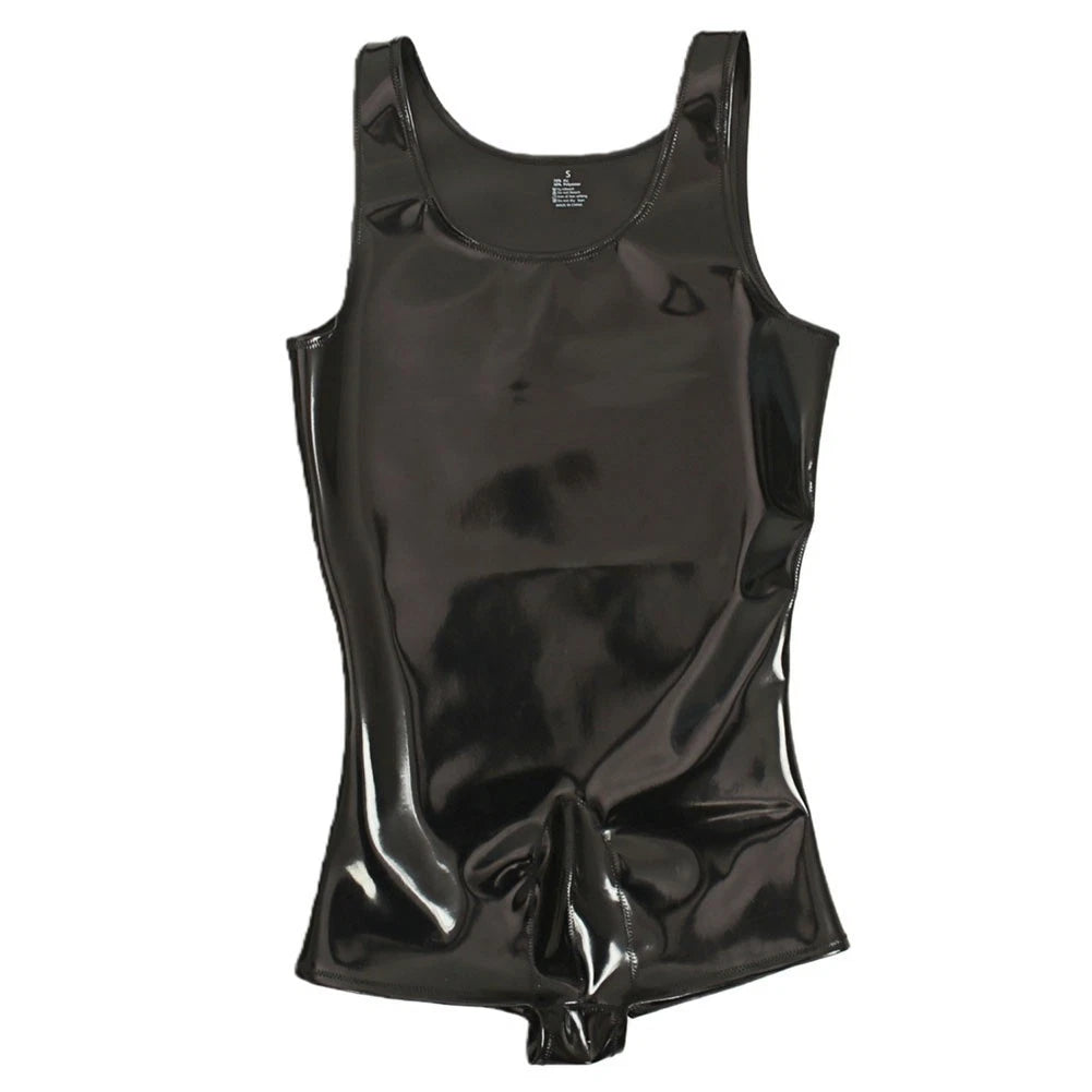 Pu Leather Body Suit For Men Black Latex-style Tight Clubwear Tank