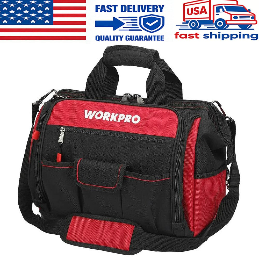 WORKPRO 16" Top Wide Mouth Tool Bag with Water Proof Rubber 