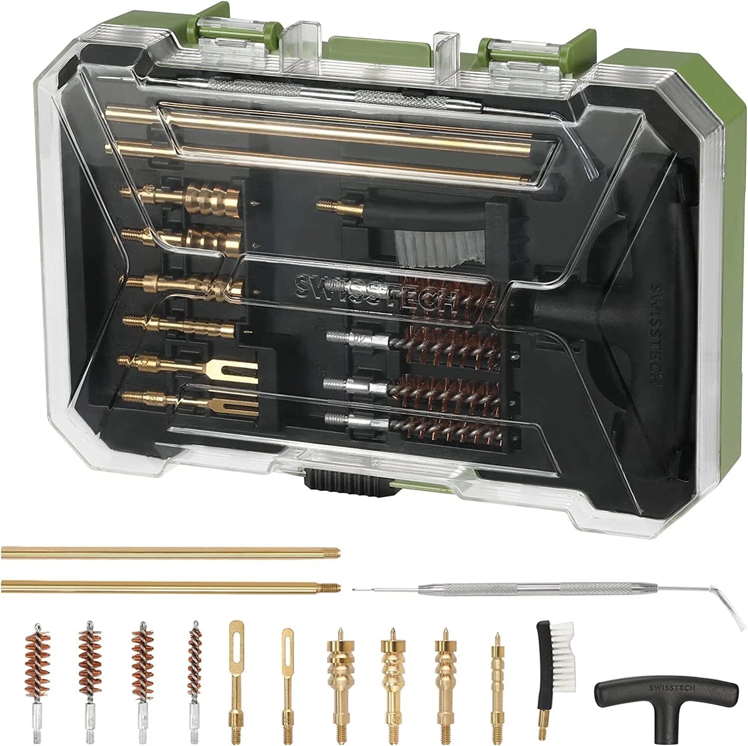 Swiss+Tech 16PC Handgun Cleaning Kit Cleaning Rod Bore Brushes Cleaning Patches