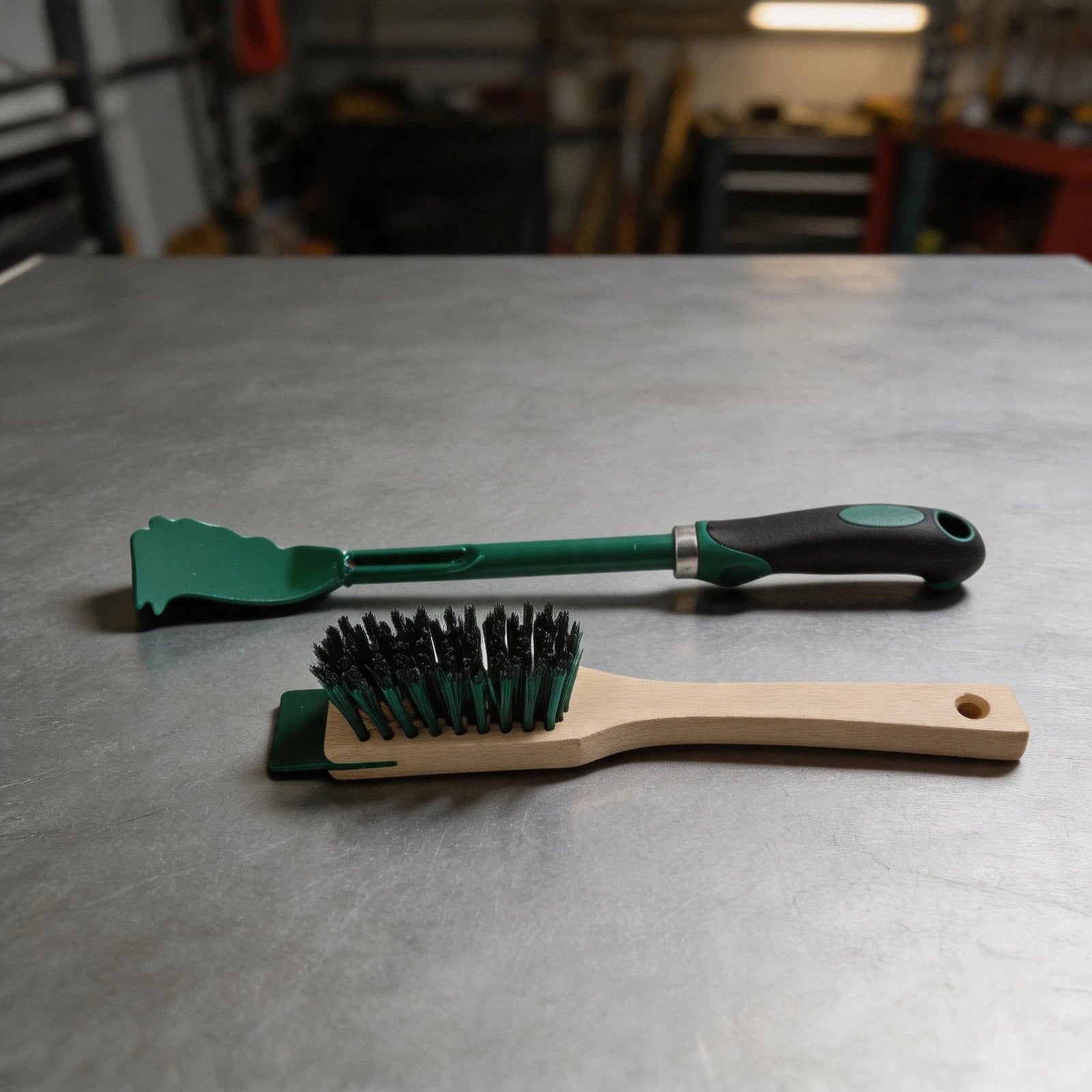Lawnmower Blade Brush And Scraper For Maintaining Lawn Equipment